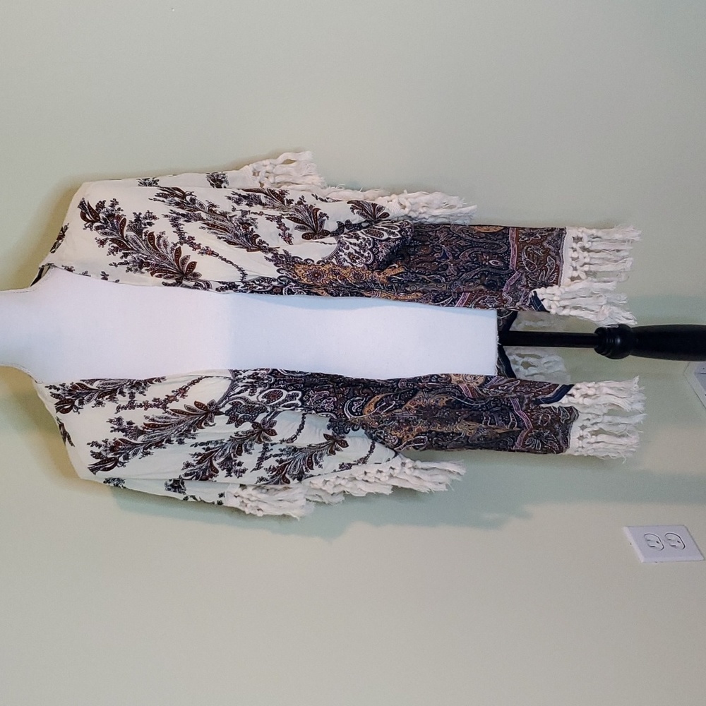 Umgee Floral Print Kimono with Fringe